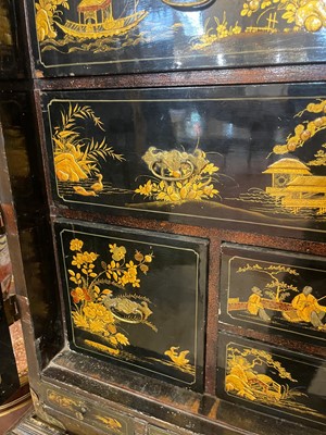Lot 1 - A Queen Anne black-and-gilt japanned cabinet-on-stand