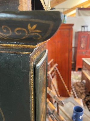 Lot 19 - A green lacquered and gilt-japanned longcase clock