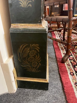 Lot 19 - A green lacquered and gilt-japanned longcase clock