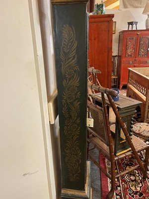 Lot 19 - A green lacquered and gilt-japanned longcase clock