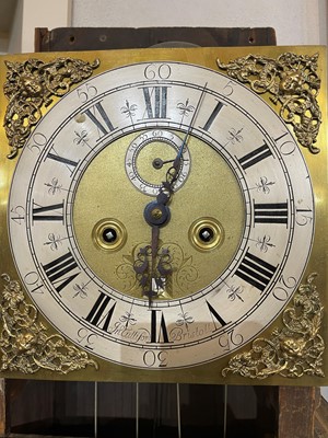 Lot 19 - A green lacquered and gilt-japanned longcase clock
