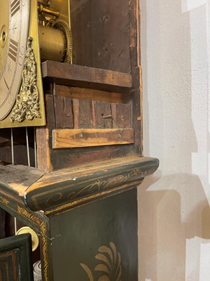 Lot 19 - A green lacquered and gilt-japanned longcase clock