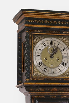 Lot 19 - A green lacquered and gilt-japanned longcase clock