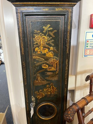 Lot 19 - A green lacquered and gilt-japanned longcase clock