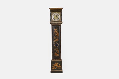 Lot 19 - A green lacquered and gilt-japanned longcase clock