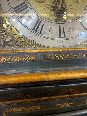 Lot 19 - A green lacquered and gilt-japanned longcase clock