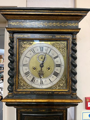 Lot 19 - A green lacquered and gilt-japanned longcase clock