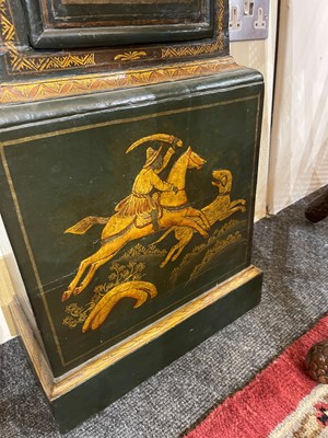 Lot 19 - A green lacquered and gilt-japanned longcase clock