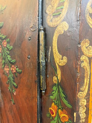 Lot 21 - A painted pine marriage cupboard