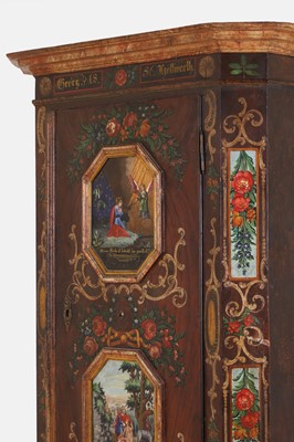 Lot 21 - A painted pine marriage cupboard