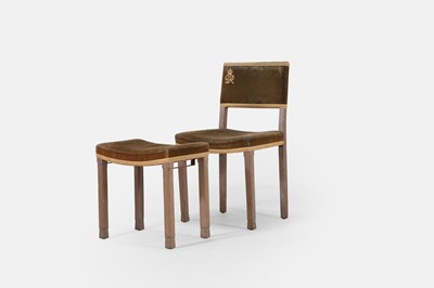 Lot 16 - Two George VI bleached beech Coronation chairs and a stool