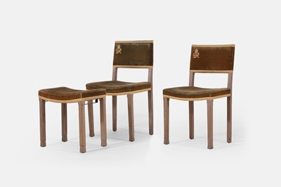 Lot 16 - Two George VI bleached beech Coronation chairs and a stool