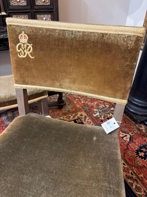 Lot 16 - Two George VI bleached beech Coronation chairs and a stool
