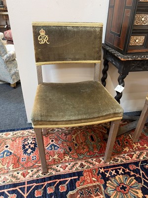 Lot 16 - Two George VI bleached beech Coronation chairs and a stool