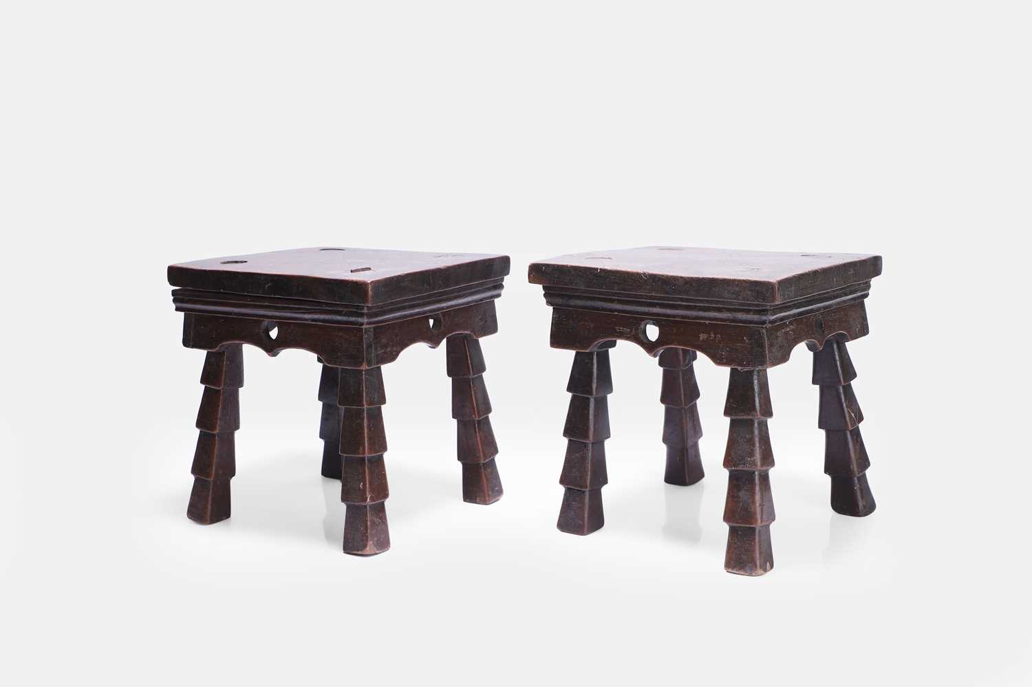Lot 3 - A pair of small mahogany stools
