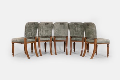 Lot 204 - A set of five George IV-style mahogany and leather dining chairs by Robert Kime