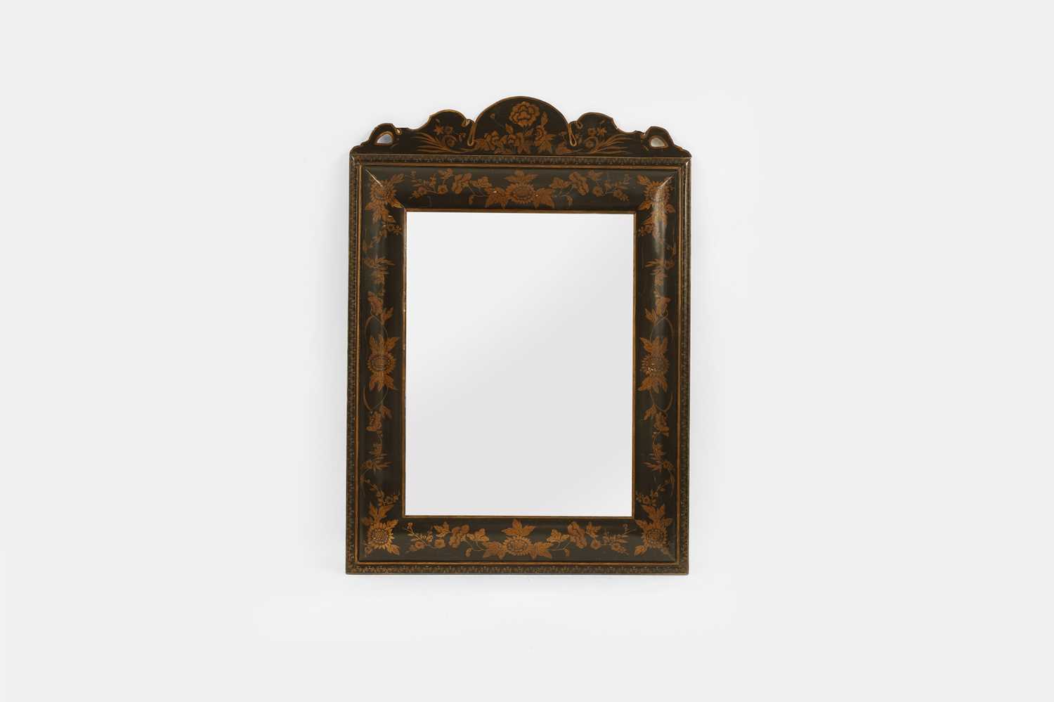 Lot 76 - A William and Mary-style black and gilt-japanned pier mirror