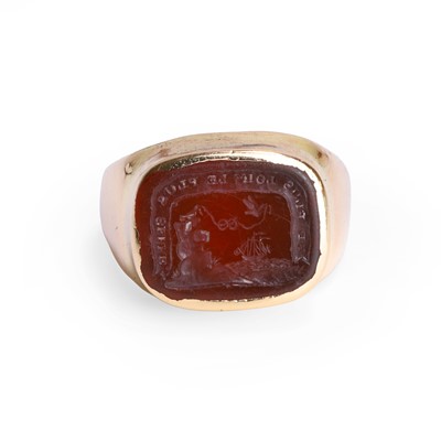 Lot 235 - An antique carnelian intaglio, later mounted to a signet ring