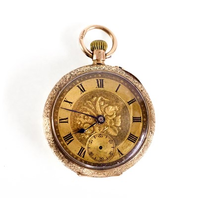 Lot 327 - A 9ct gold top wind open faced fob watch