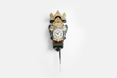 Lot 2 - A painted and parcel-gilt metal and wooden 'stoelklok'