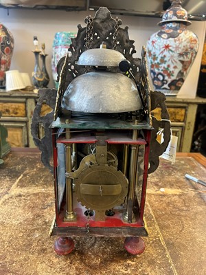 Lot 2 - A painted and parcel-gilt metal and wooden 'stoelklok'