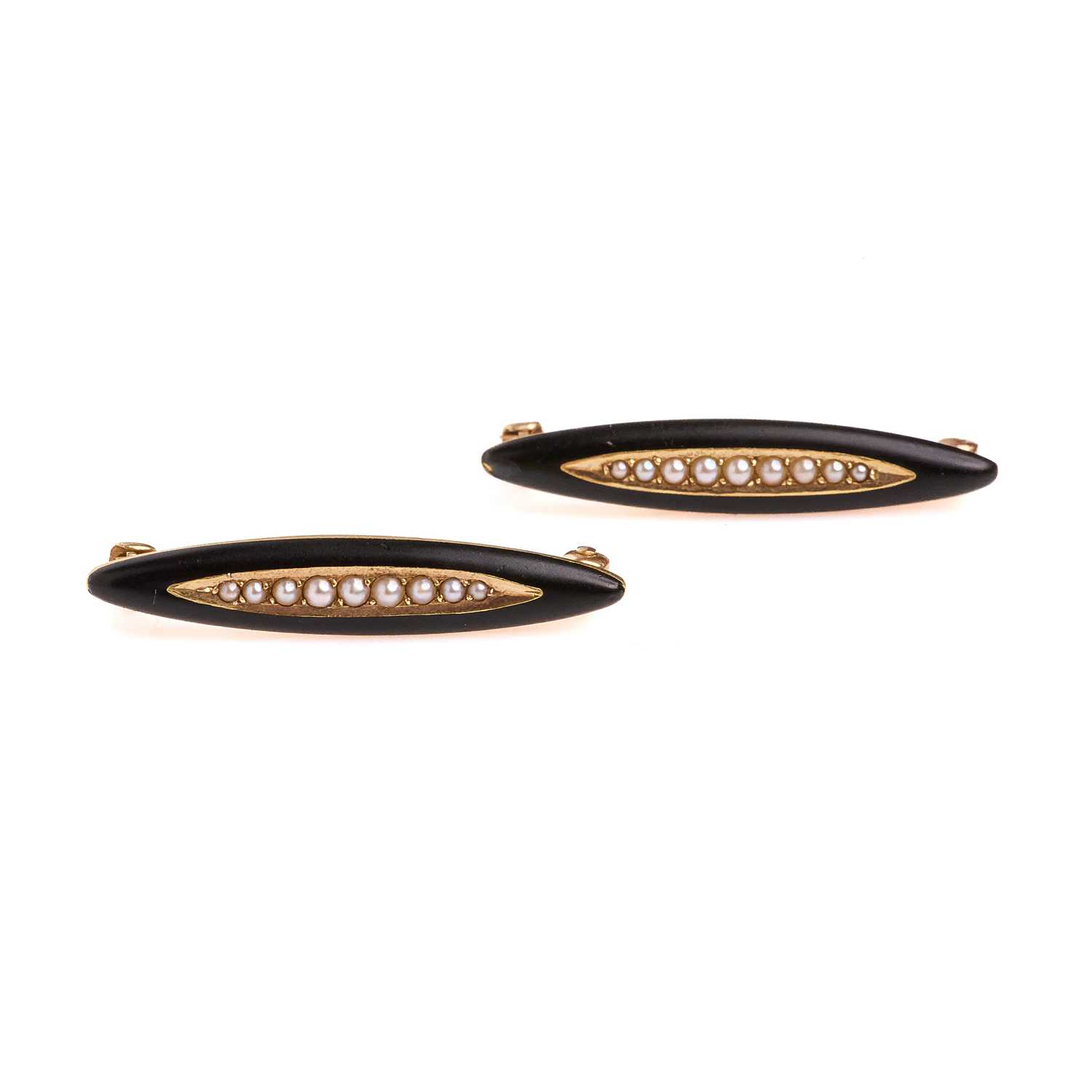 Lot 13 - A pair of seed pearl and enamel brooches