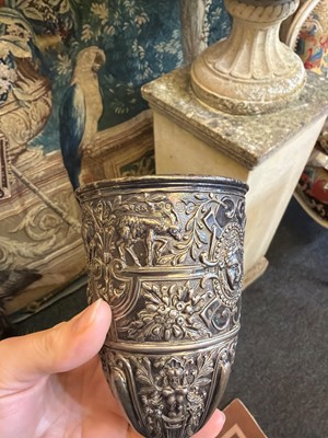 Lot 17 - A Victorian silver 'Cellini' pattern ewer and two goblets