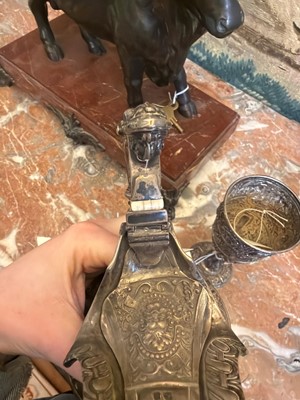 Lot 17 - A Victorian silver 'Cellini' pattern ewer and two goblets