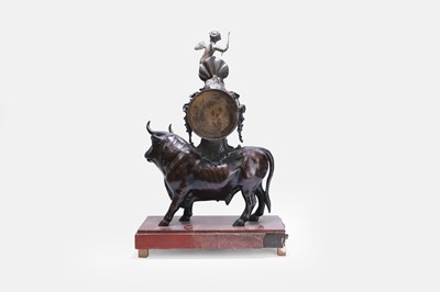 Lot 12 - A Louis XV-style patinated bronze mantel clock