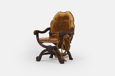 Lot 213 - An 'X'-framed walnut armchair