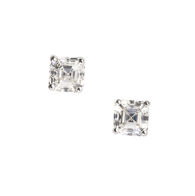 Lot 175 - A pair of 18ct white gold Asscher cut diamond stud earrings
