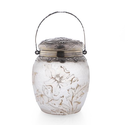 Lot 88 - A Daum silver-mounted glass biscuit barrel