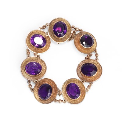 Lot 37 - A 9ct gold amethyst panel bracelet