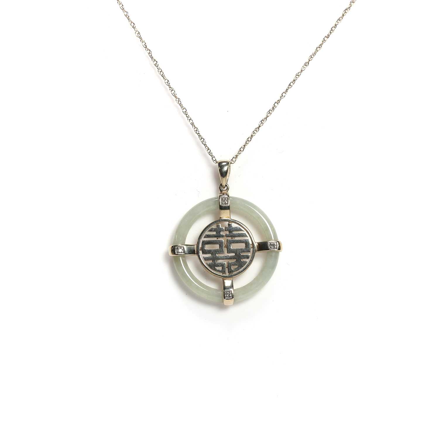 Lot 94 - A 9ct gold jade and diamond pendant necklace