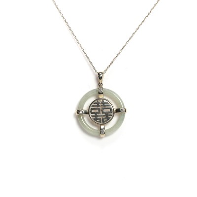 Lot 94 - A 9ct gold jade and diamond pendant necklace
