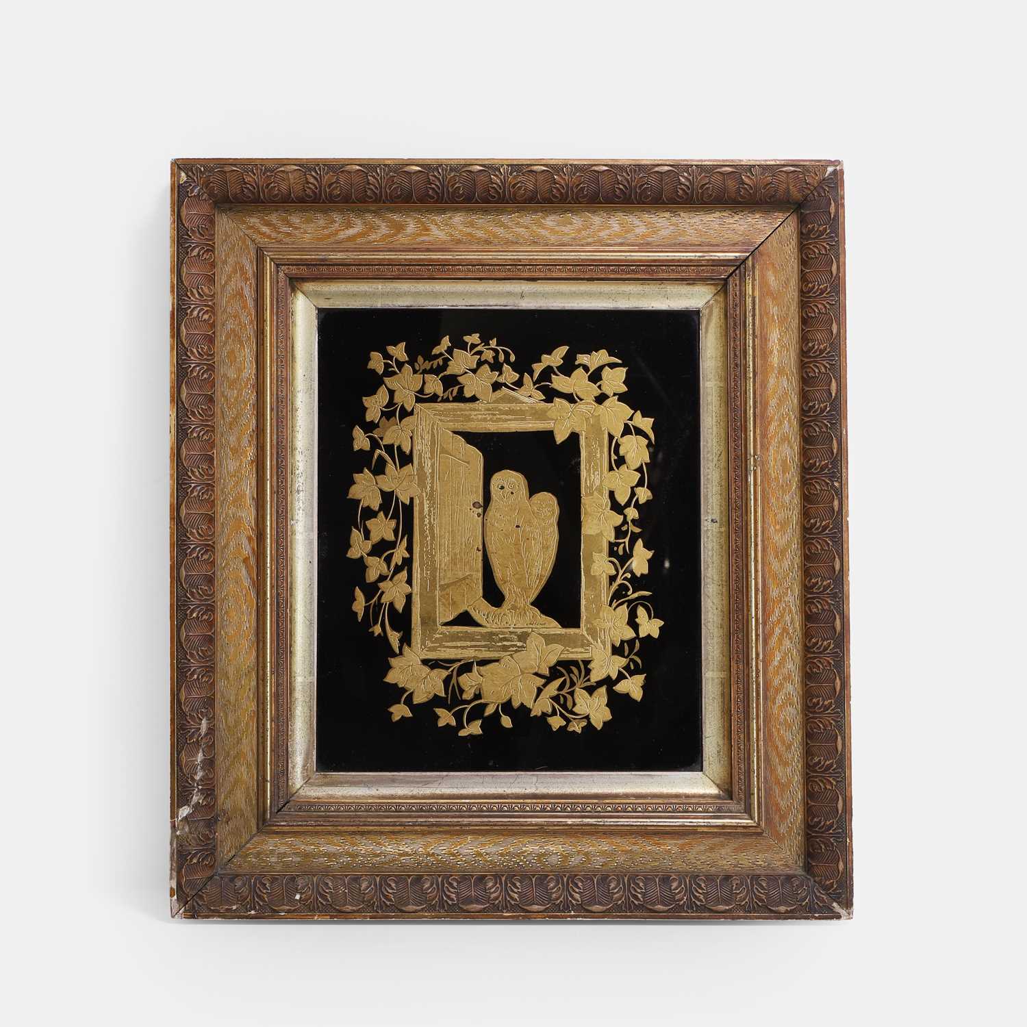 Lot 42 - An unusual reverse-painted and gilt picture of two owls