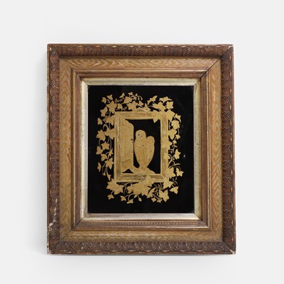 Lot 42 - An unusual reverse-painted and gilt picture of two owls