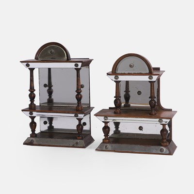 Lot 425 - Two wood and mirrored grotto shelves