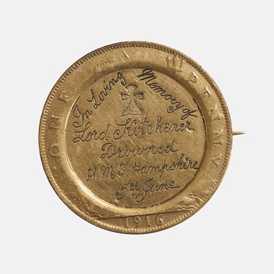 Lot 287 - A Lord Kitchener gilt memorial brooch