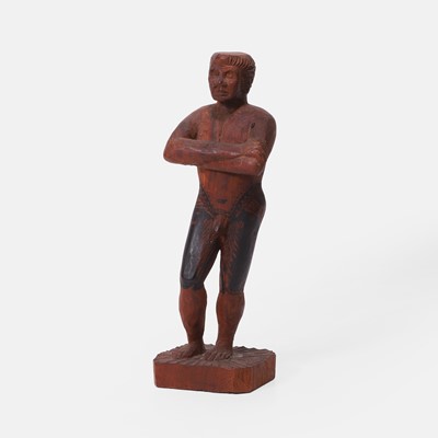 Lot 475 - A carved wood figure of a tattooed Samoan