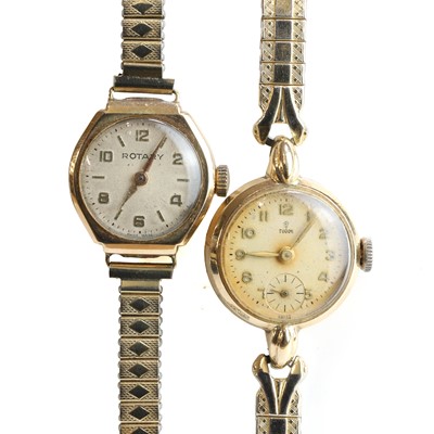 Lot 484 - A 9ct gold Tudor mechanical bracelet watch and a 9ct gold Rotary mechanical bracelet watch
