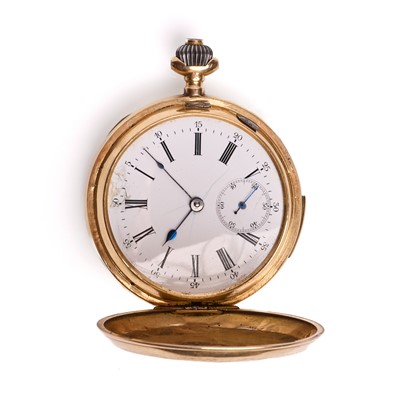 Lot 392 - A Swiss gold side wind full hunter repeater pocket watch