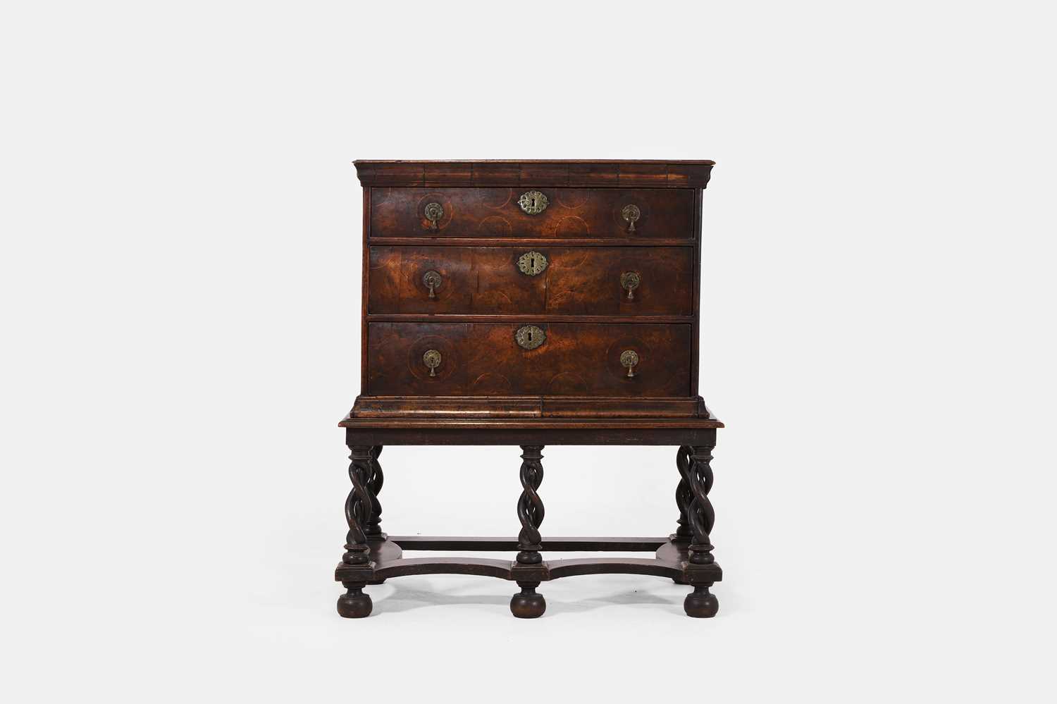 Lot 450 - A Charles II walnut and sycamore-inlaid chest-on-stand