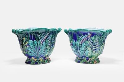 Lot 371 - A pair of majolica jardinières