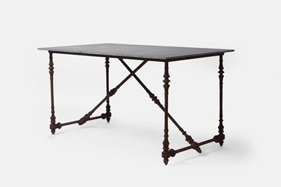 Lot 660 - An iron-framed slate garden table