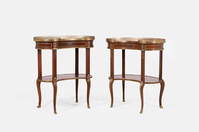Lot 587 - A pair of Louis XVI-style mahogany and ormolu side tables