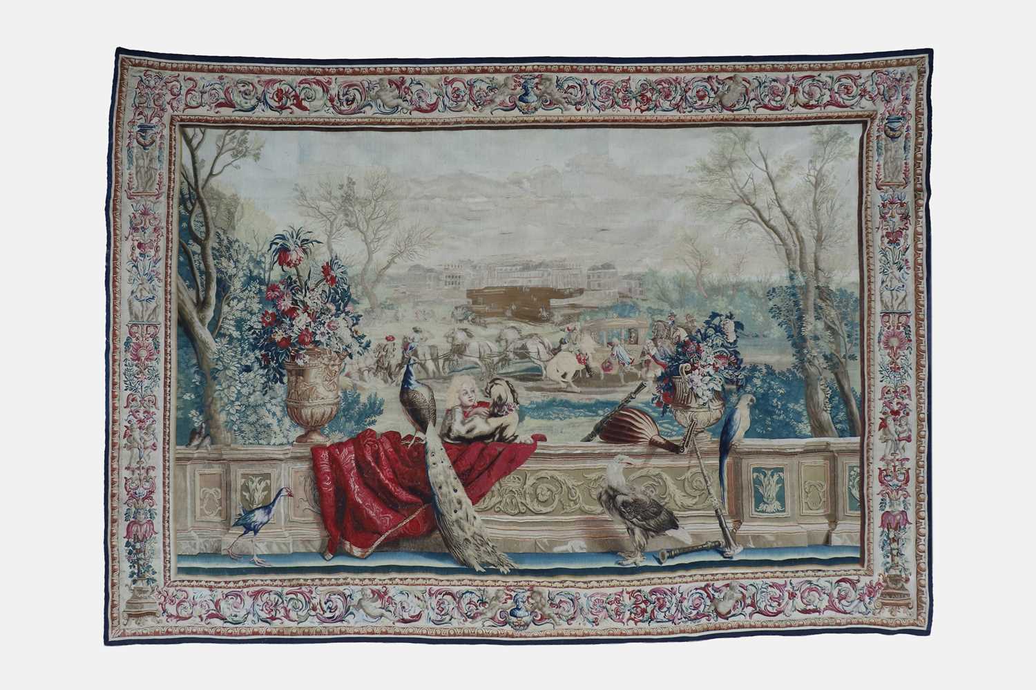 Lot 307 - A Gobelins allegorical tapestry of the 'Palace of Versailles' representing April
