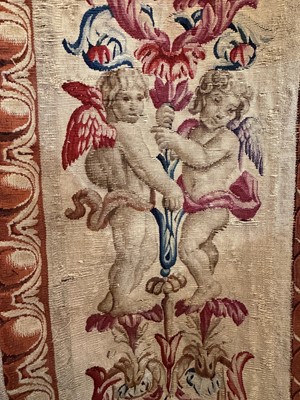 Lot 307 - A Gobelins allegorical tapestry of the 'Palace of Versailles' representing April