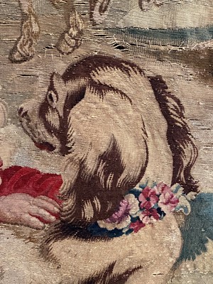 Lot 307 - A Gobelins allegorical tapestry of the 'Palace of Versailles' representing April