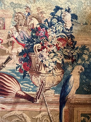 Lot 307 - A Gobelins allegorical tapestry of the 'Palace of Versailles' representing April